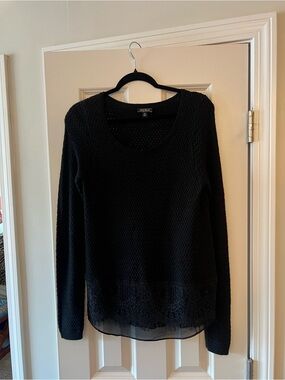 Lucky Brand Black Knit Long Sleeve Sweater with Lace Hem